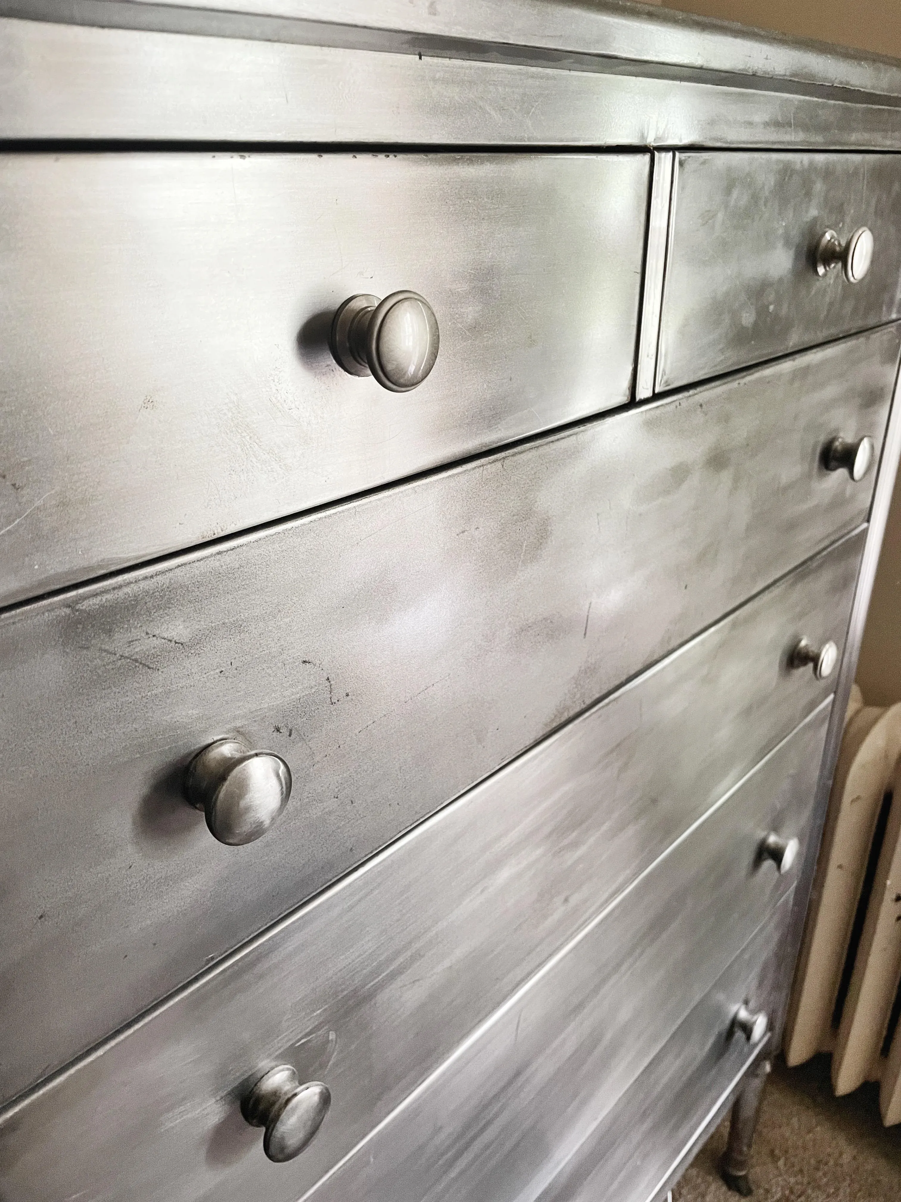 simmons metal highboy dresser 1940s Simmons Steel Highboy Dresser With Mirror