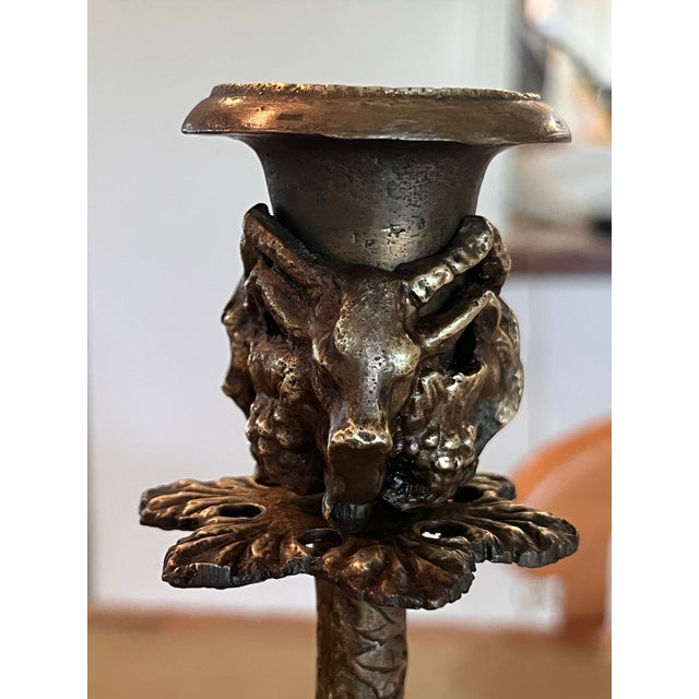 Bronze Vintage Arthur Court Candle Opera Figural Lion & Serpent Candlestick, 12.5” For Sale - Image 8 of 12