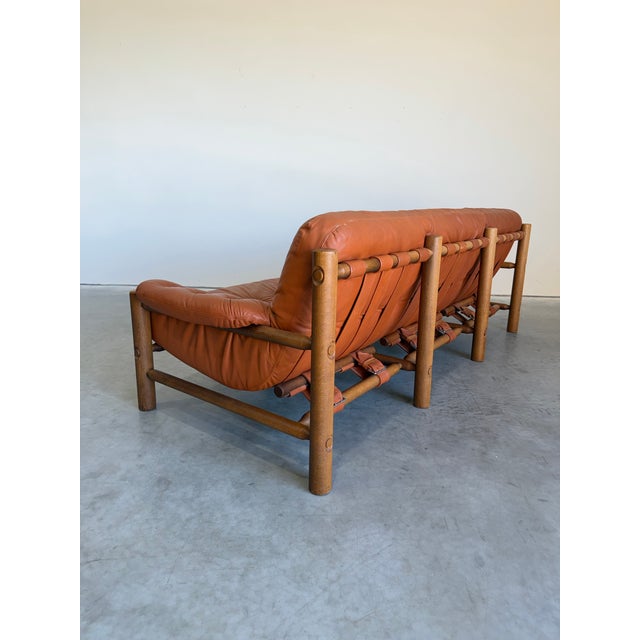 Mid-Century Modern Mid Century Brazilian Sergio Rodriguez Style Cognac Leather Sofa For Sale - Image 3 of 12