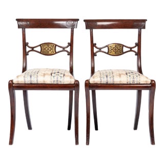 Pair of English Regency Upholstered Slip Seat Side Chairs, 1815 For Sale
