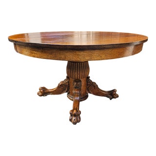 Early 20th Century Tiger Oak Clawfoot Pedestal Table For Sale