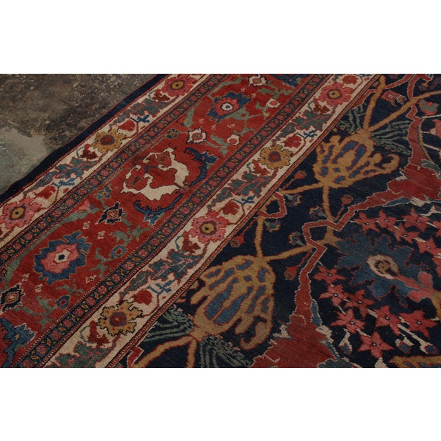 Rug & Kilim Hand-Knotted Antique Bidjar Rug in Red and Blue Floral Pattern For Sale - Image 4 of 5