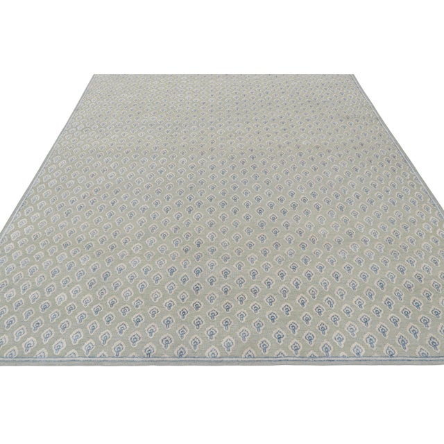 Rug & Kilim Rug & Kilim’s Modern Block Print Rug in Blue & Gray with Paisley Floral Pattern - 9x12 For Sale - Image 4 of 7