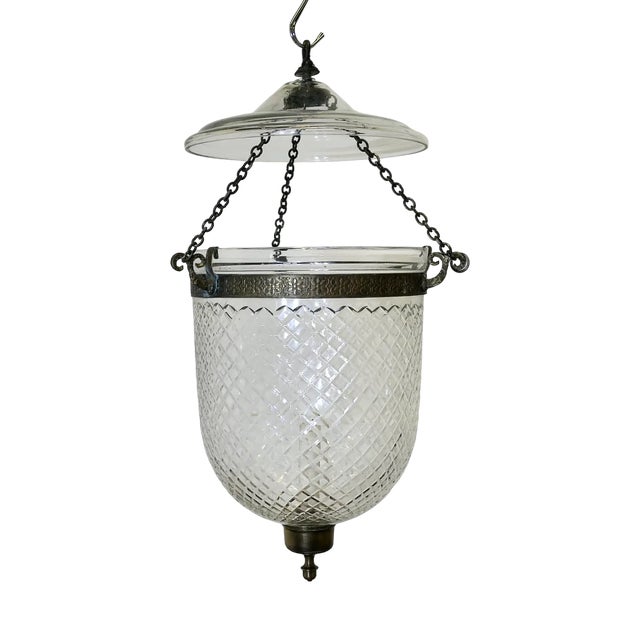 Hand Blown Diamond Cut Crystal Bell Jar Lantern For Sale