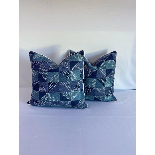 Contemporary Early 21st Century Geometric Outdoor/Indoor Acrylic Pillows- a Pair For Sale - Image 3 of 3