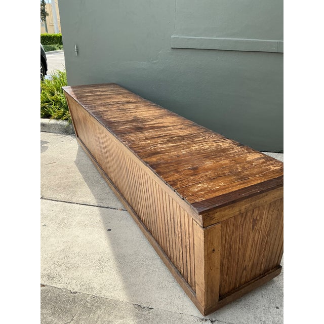 Vintage Wood Industrial Long Counter For Sale - Image 12 of 13