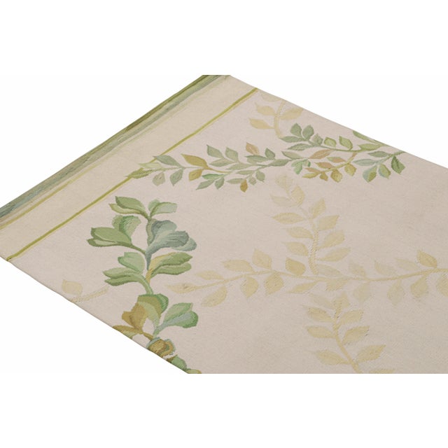 2010s Rug & Kilim’s Tudor Style Flatweave Runner in Cream & Green Floral Patterns For Sale In New York - Image 6 of 8