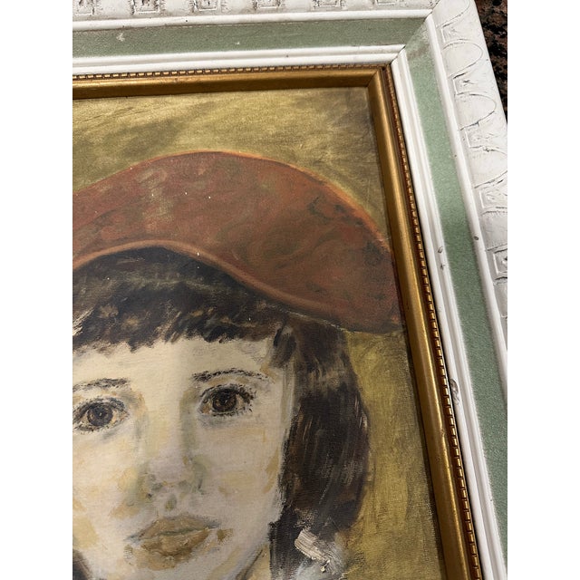 Abstract Expressionism Vintage Mid-Century Expressionist Portrait of Woman in Red Hat - Unknown Artist For Sale - Image 3 of 10