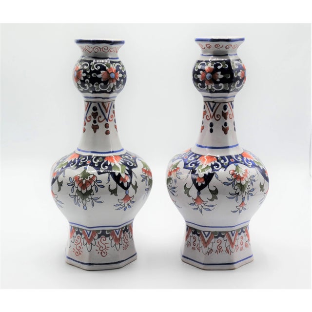 Traditional Antique Dutch Delft Polychrome Knobble Vases, a Pair For Sale - Image 3 of 8
