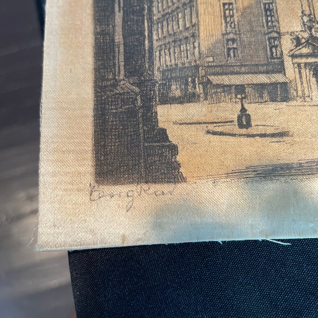 1950s Two Austrian Etching on Silk, Hans Leisch Artist Signed, Cast Iron Gate of the Hofburg Square, Vienna Austria For Sale - Image 4 of 8