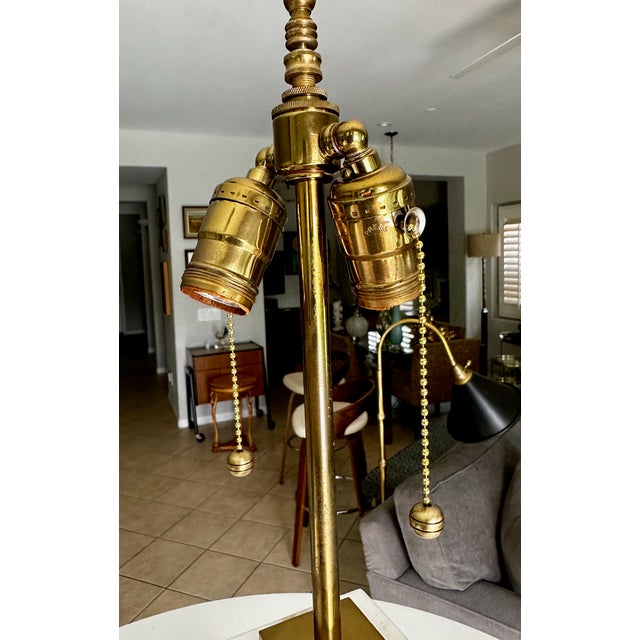 1960s Single t.h. Robsjohn-Gibbings for Hansen Table Lamp White Marble & Brass For Sale - Image 13 of 14