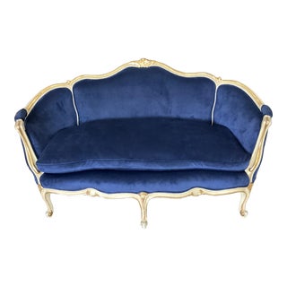 Antique Louis XV Style Painted and Gilt Settee For Sale