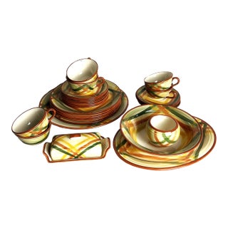 Mid-Century Vintage Homespun Vernonware Pattern Dinnerware Set- 27 Pieces For Sale