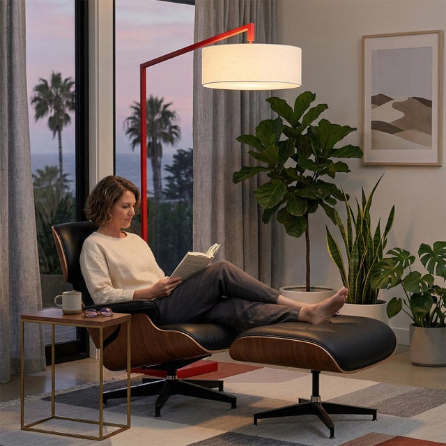Mid-Century Modern 75-Inch Mid Century Modern Nova of California Stretch Floor Lamps - Chairside Arc Lamp, Crimson Red Body, Dimmable For Sale - Image 3 of 3