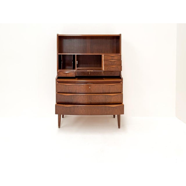 Walnut Secretary with Wave Front by Erling Torvits, Denmark, 1960s For Sale - Image 4 of 11