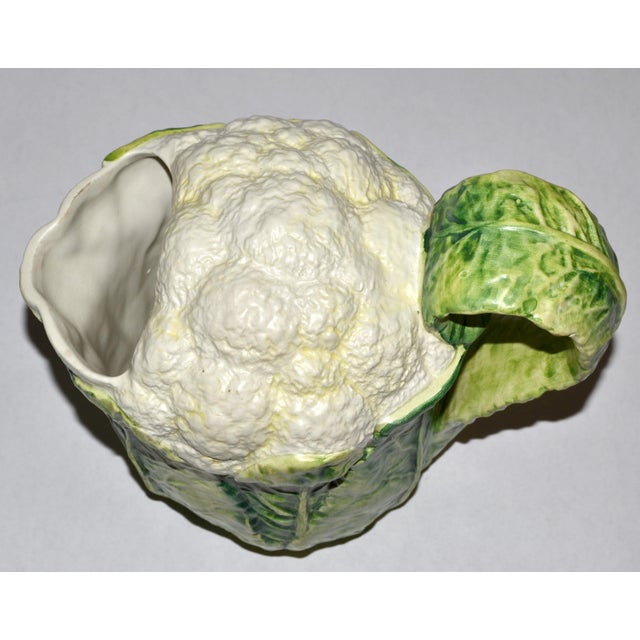Green 1970s Majolica Green White Cauliflower Ceramic Pitcher Italy Mark Lord & Taylor For Sale - Image 8 of 15