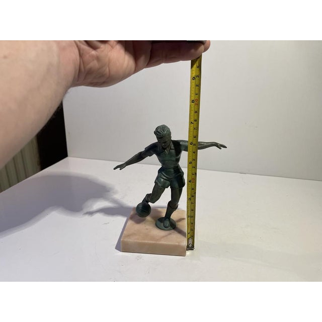 Green Art Deco Style Soccer or Football Player in Bronzed Metal and Marble, 1940s For Sale - Image 8 of 9