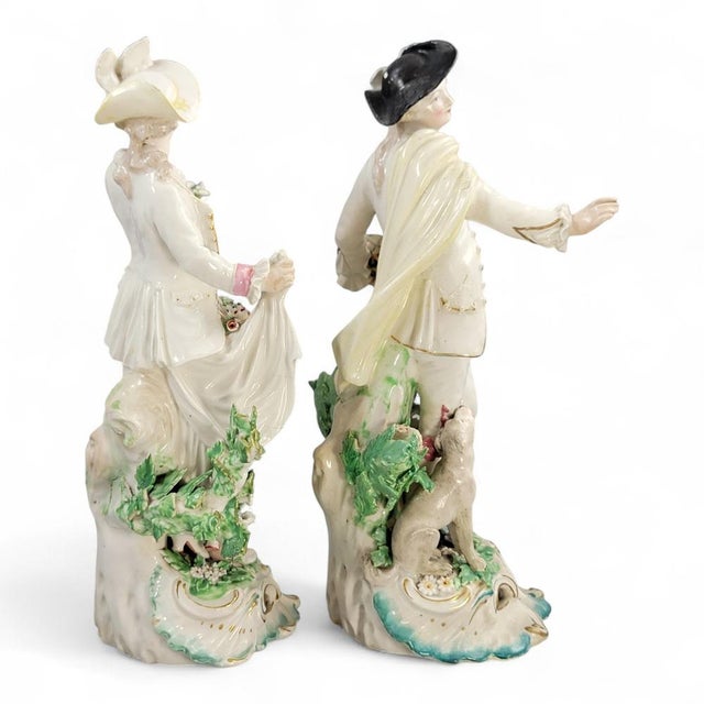 Dresden Shepherd and Shepherdess from Derby Porcelain, Early Duesbury Period, 1700s, Set of 2 For Sale - Image 5 of 15