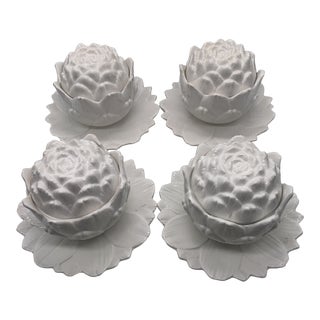 Late 20th Century Italian Artichoke-Form Covered Soup Bowls - Set of 4 For Sale