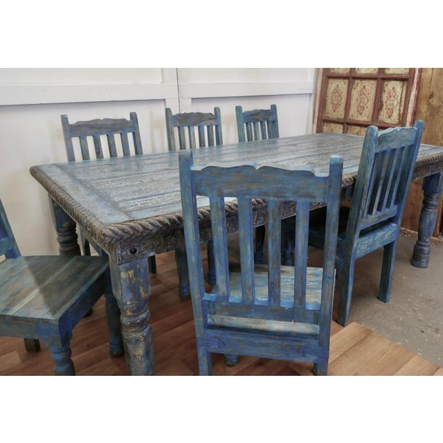 Large Carved Folk Art Painted Table and Chairs, 1920, Set of 7 For Sale - Image 14 of 16