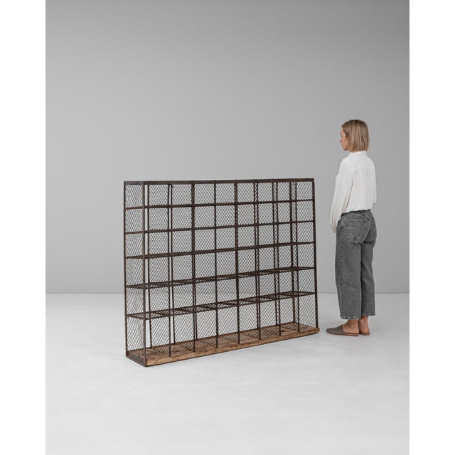 Industrial 20th Century French Metal Shelf On Wooden Base For Sale - Image 3 of 18