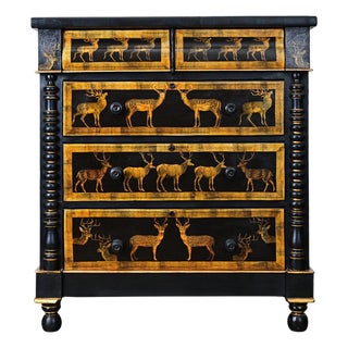 English Vintage Painted Chest with Deer Decoupage For Sale