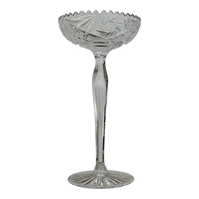 Vintage American Brilliant Cut Glass Tall Compote For Sale