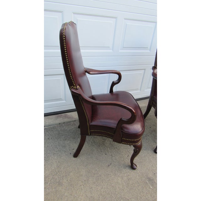 Red 1980s Pair Hancock Moore Leather Side Club Office Chairs Mahogany For Sale - Image 8 of 10