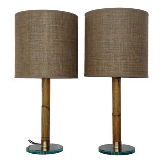 Bamboo and Glass Lampshades, Italy, 1980s, Set of 2 For Sale