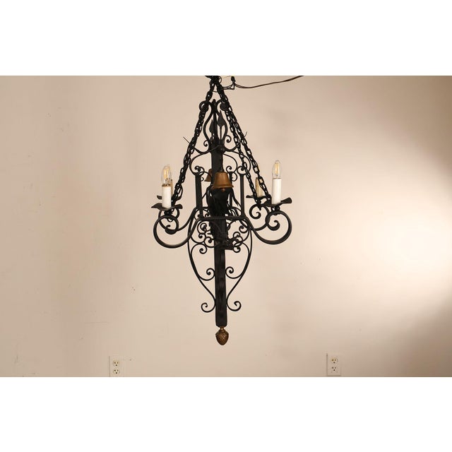 Quality Hand Forged Spanish Revival Wrought Iron Chandelier For Sale - Image 9 of 18
