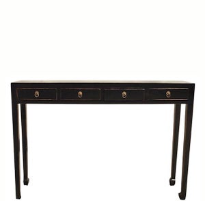 48" Long 4 Drawer Black Ming Console Table