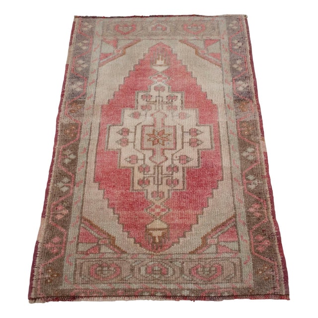 1970s Low Pile Turkish Petite Rug Hand Knotted Entry Mat - 22'' X 35'' For Sale - Image 4 of 8