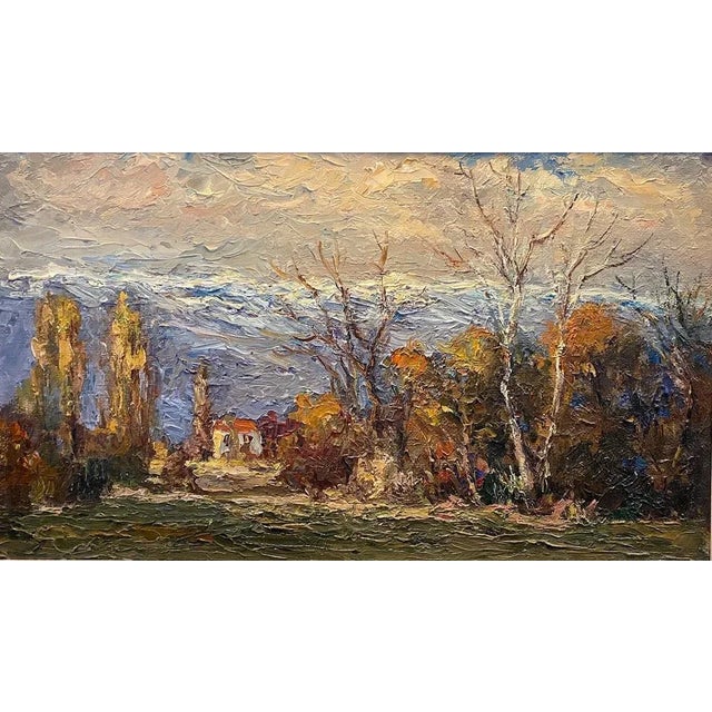 Blue Harry Urban, Impressionist Mountain Range, Oil on Wood, 1950s For Sale - Image 8 of 10