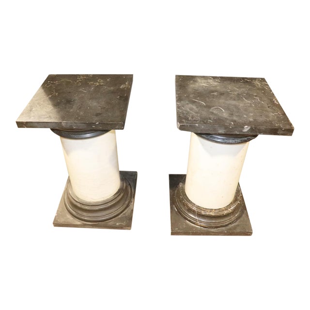 Pair Marble Italian Ionic Style Palatial Pedestals For Sale