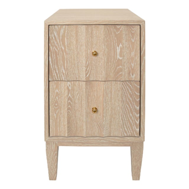 Matthew Izzo Home Hammond Fluted Cerused Oak Two Drawer Side Table With Brass Knobs For Sale