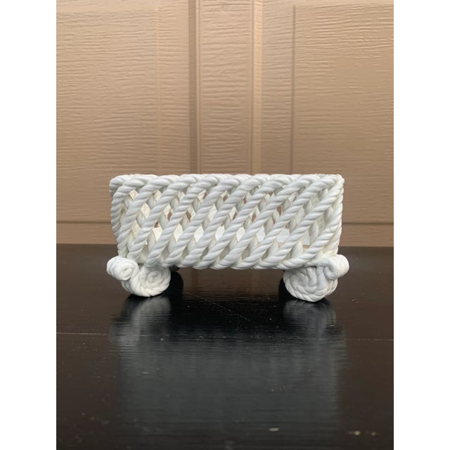 French Country Trompe l'Oeil Porcelain Rope Basket Cachepot For Sale - Image 9 of 11