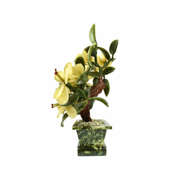 Mid-Century Handmade Natural Jade Semi Precious Stones Bonsai Flower Tree Sculpture For Sale - Image 4 of 13