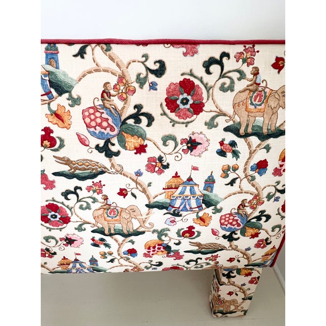1990s Upholstered Headboard in P. Kaufmann Uzbek Jewel Fabric – Elephant Chinoiserie Print by Calico Corners For Sale - Image 11 of 15