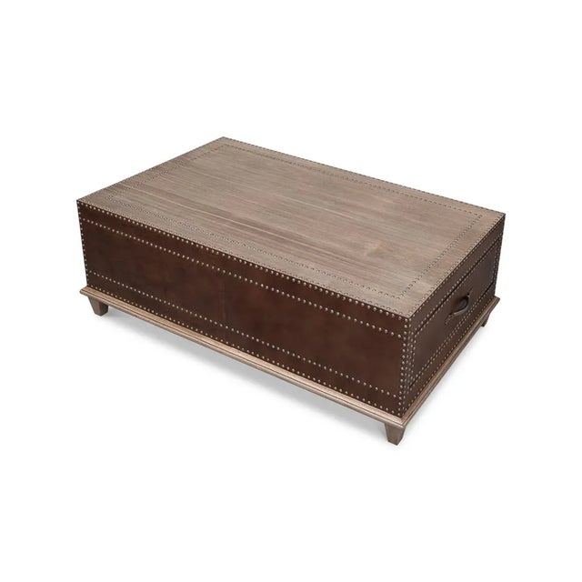 Wood Leather Coffee Table For Sale - Image 7 of 12