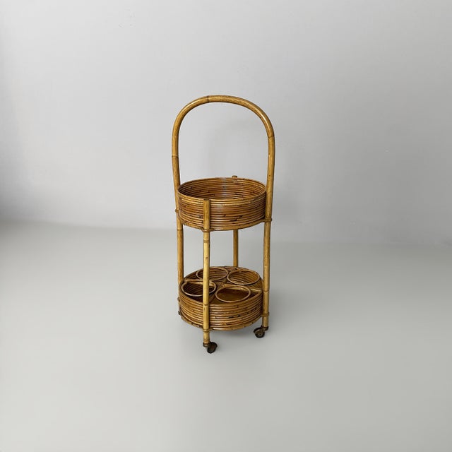 Mid-Century Modern Italian Bamboo and Rattan Serving Trolley, 1960s For Sale - Image 10 of 10