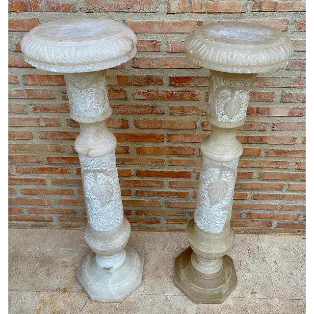 Italian Empire Carved Carrara Marble Pedestal Tables, 1890s, Set of 2 For Sale - Image 16 of 18