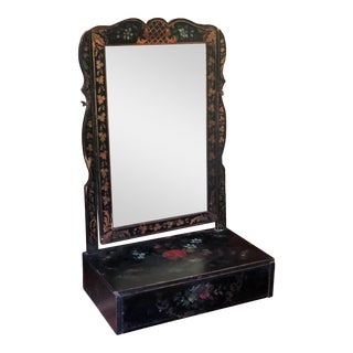 Romantic French Country Hand-Painted Tole Rose & Grapes Floral on Black Victorian Dresser Stand For Sale