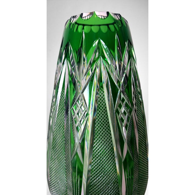 Glass Bohemian Biedermeier Style Cut and Polished Green Crystal Vase For Sale - Image 7 of 18