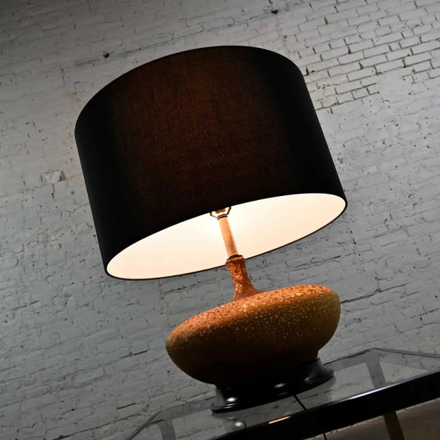 Mid 20th Century Mid Century Modern Lava Glazed Large Scale Squatty Table Lamp With Faux Silk Drum Shade For Sale - Image 5 of 13