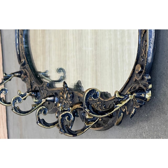 19th Century French Bronze Wall Mounted Coat Rack With Mirror For Sale - Image 9 of 9