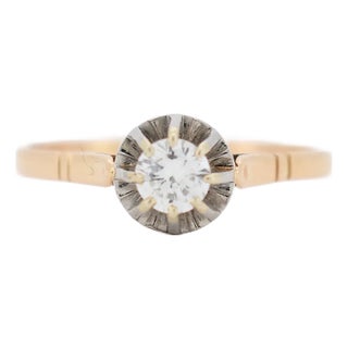 Vintage Solitaire Gold Platinum and Diamonds, Size 10.5 For Sale