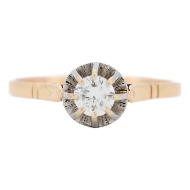 Vintage Solitaire Gold Platinum and Diamonds, Size 10.5 For Sale