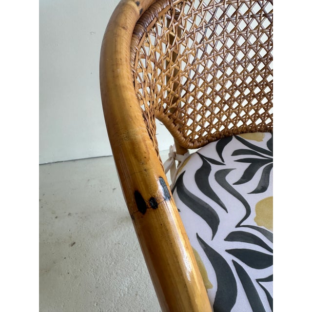 1970s Rattan Chair With Patterned Cushion For Sale - Image 4 of 7