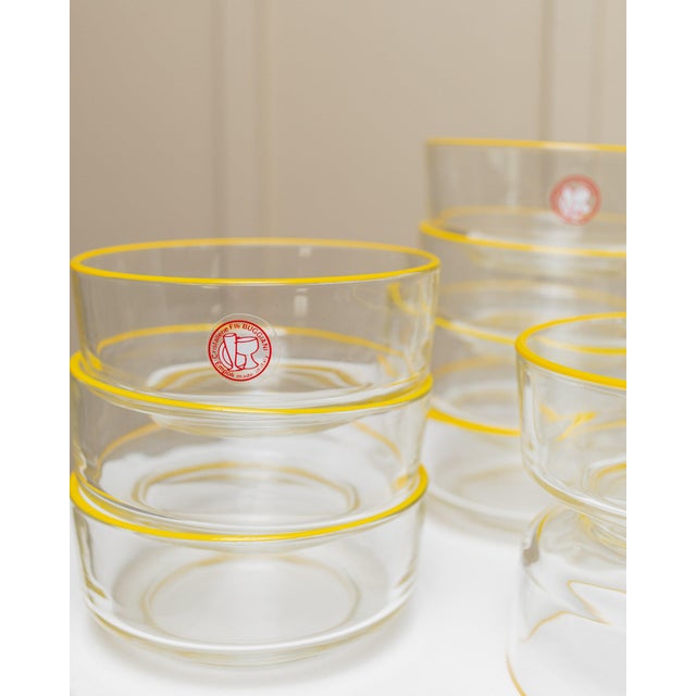 Glass Vintage Empoli Glass Bowls in Clear Glass with Yellow Rim from Fratelli Buggiani,1980s, Set of 9 For Sale - Image 7 of 12