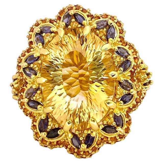 Bochic "Orient" Vintage Yellow Sapphire, Citrine & Sapphire Set 18K Gold & Silver For Sale - Image 15 of 18